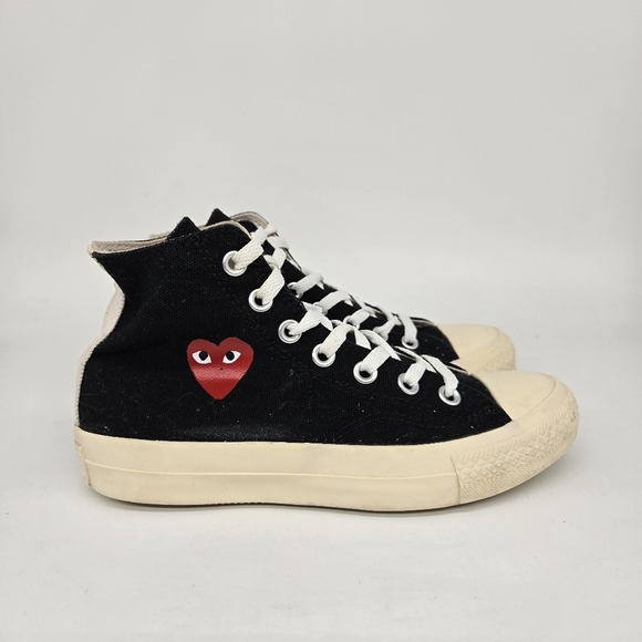 Comme des Garcons x Converse Chuck Taylor All Star Hi Black Shoes Women's Size 6 - Picture 3 of 8